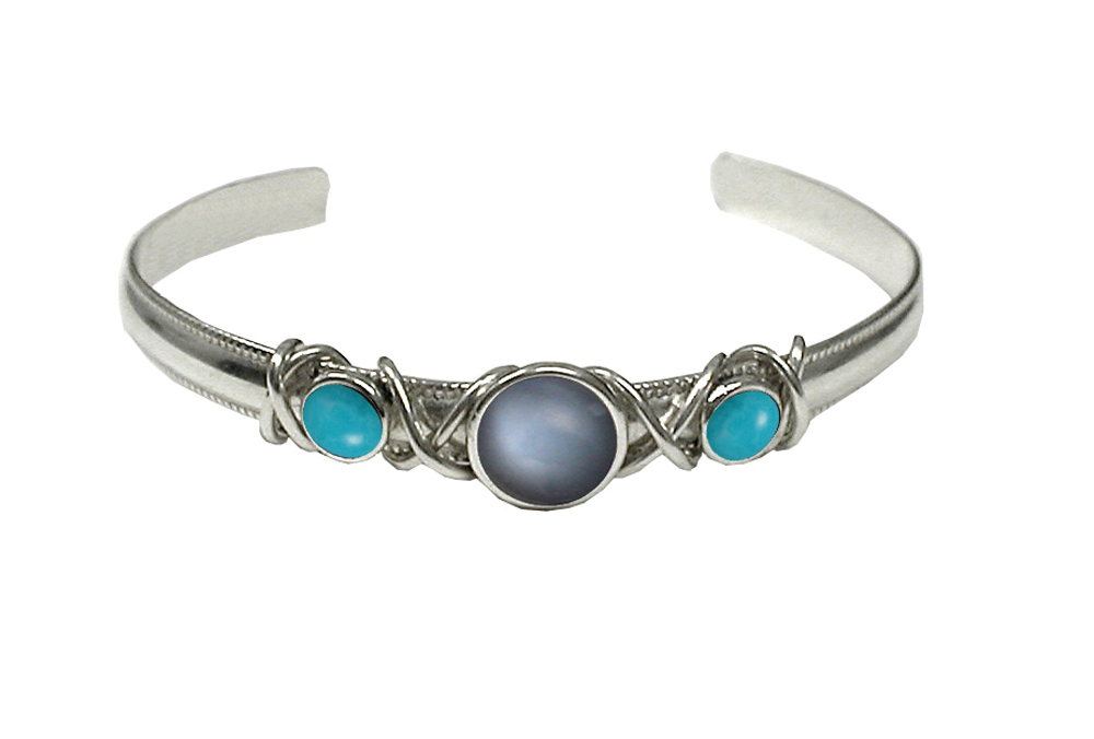 Sterling Silver Hand Made Cuff Bracelet With Grey Moonstone